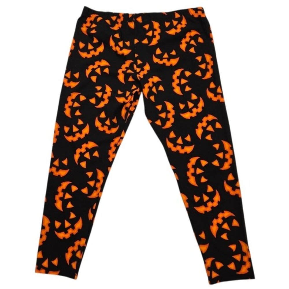 No Boundaries Black And Orange Jack-O-Lantern Print Leggings 3X